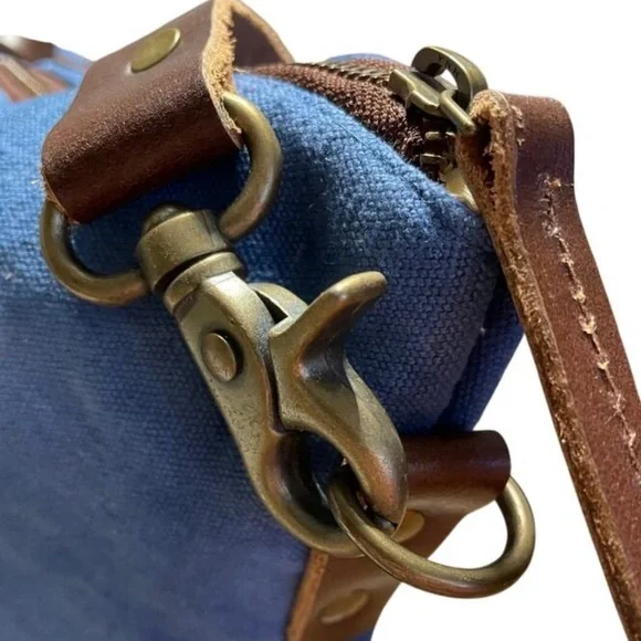 Lovestitch Blue and Brown Travel Bag with Leather Accents - Picture 3 of 7